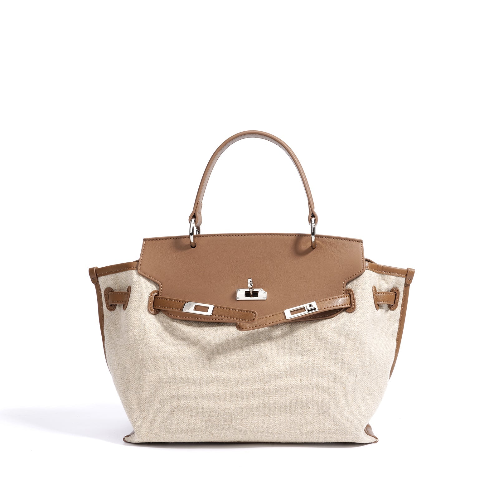 Linen and Leather Splicing Satchel Bag - VVISN
