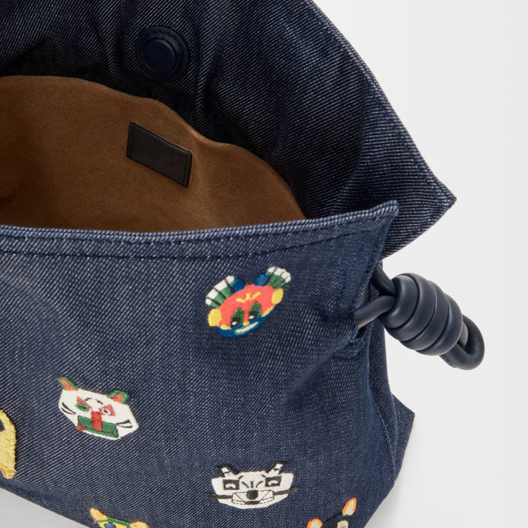 Medium Cat Embroidered Denim Clutch Bag - VVISN