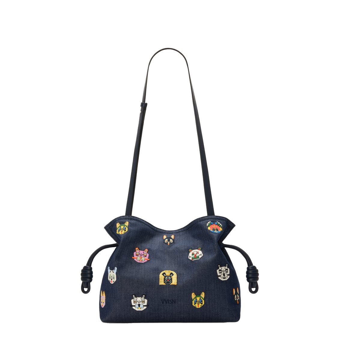 Medium Cat Embroidered Denim Clutch Bag - VVISN