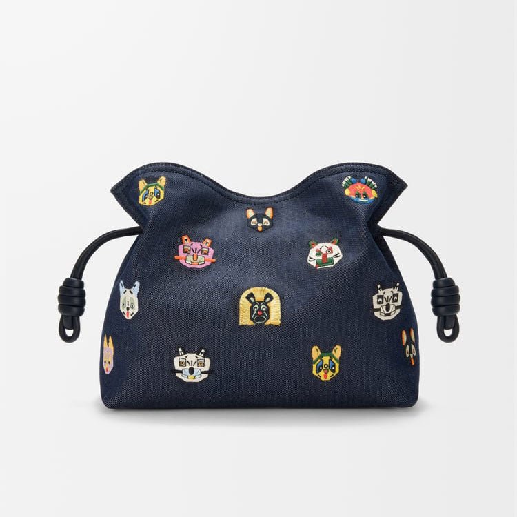 Medium Cat Embroidered Denim Clutch Bag - VVISN