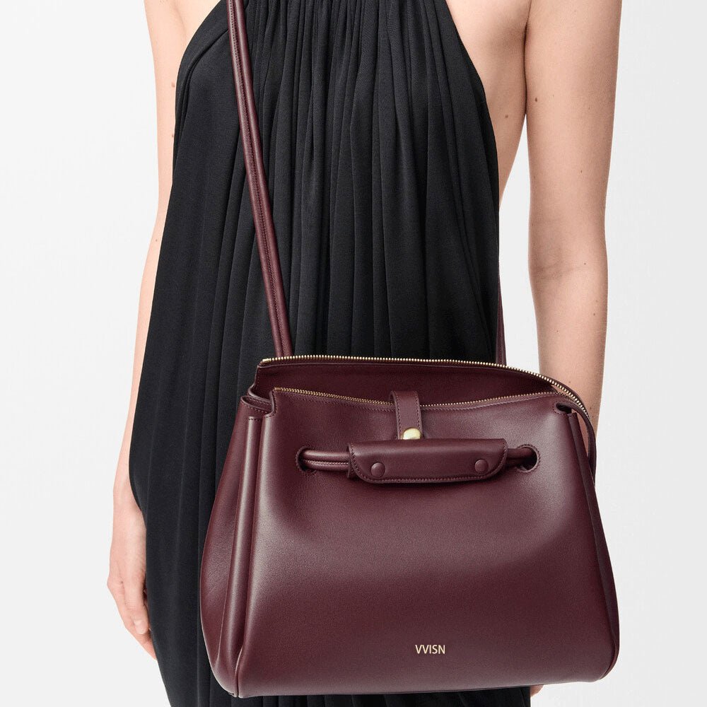 Medium Madrid Trapeze Shoulder Bag Dark Burgundy - VVISN