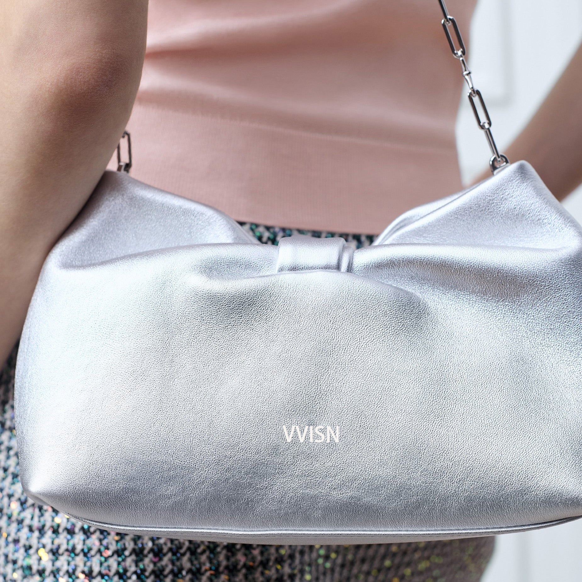 Metallic Lambskin Bow Shoulder Bag - VVISN