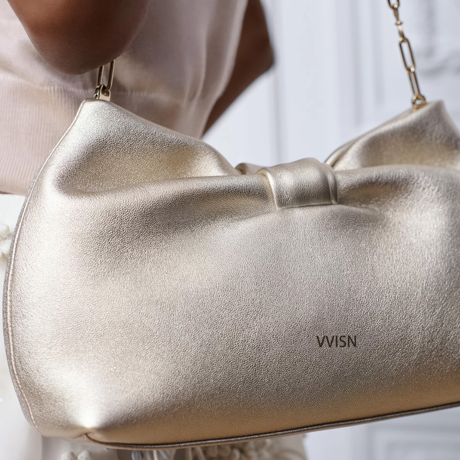 Metallic Laminated Lambskin Bow Bag - VVISN