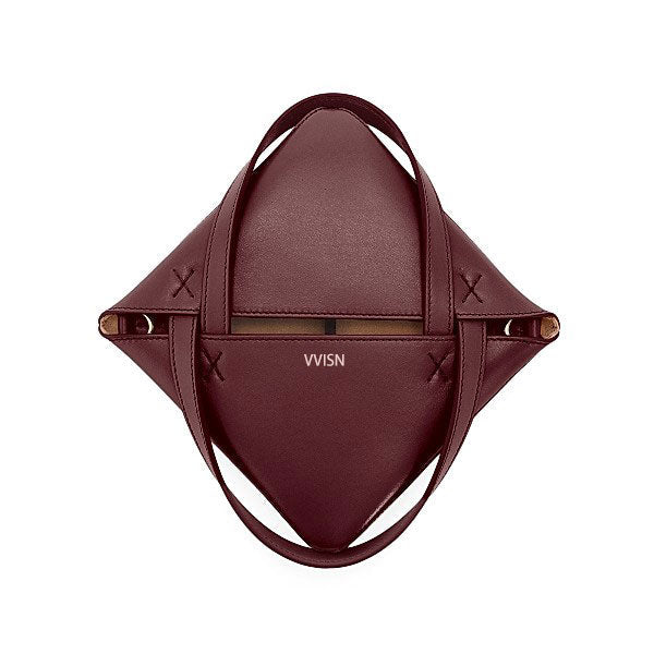 Mini Burgundy Leather Puzzle Tote Bag - VVISN