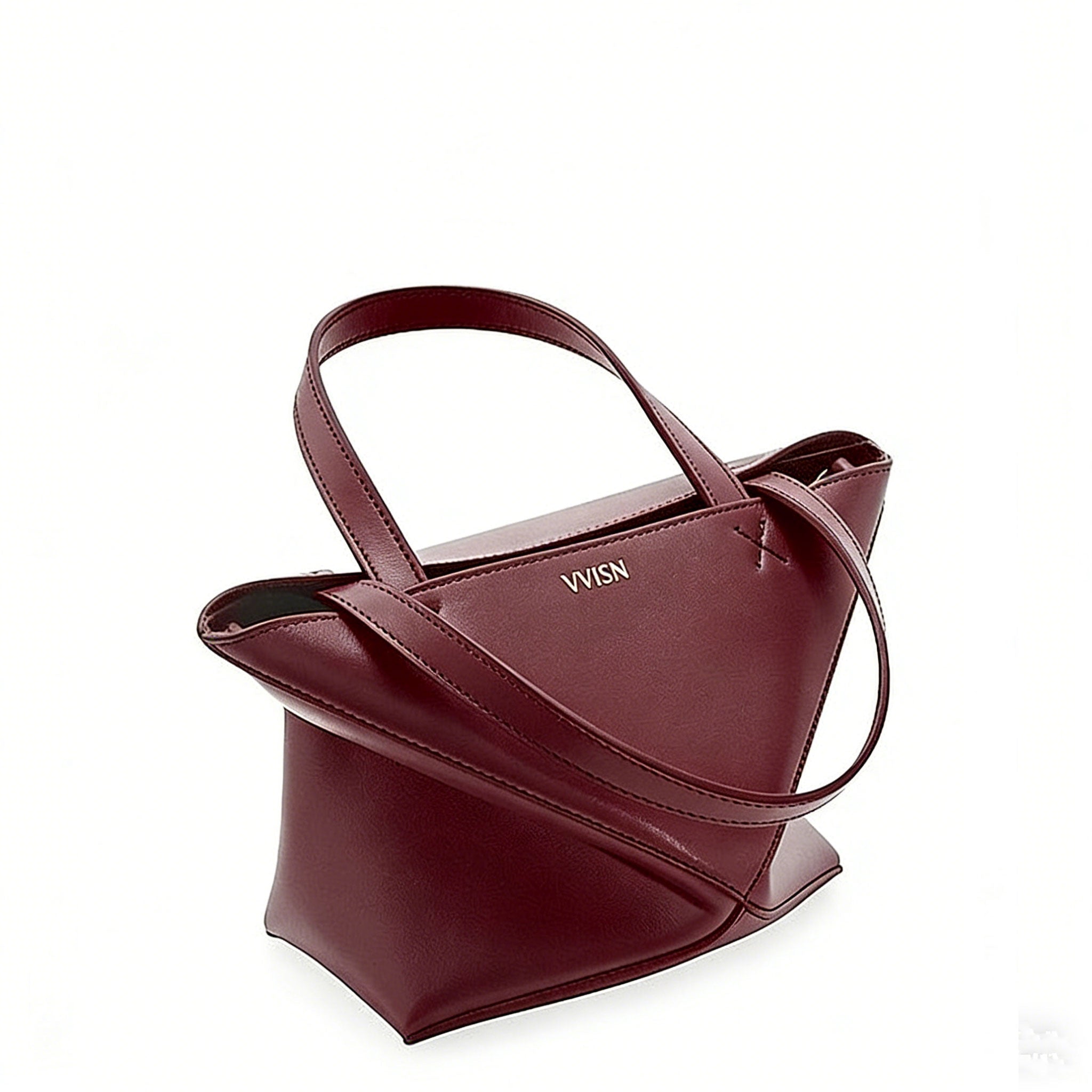 Mini Burgundy Leather Puzzle Tote Bag - VVISN
