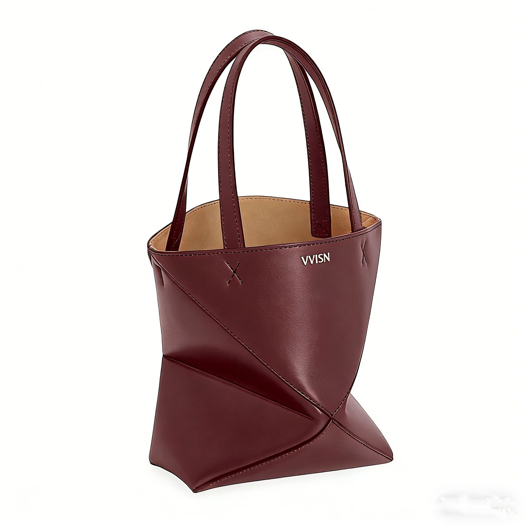 Mini Burgundy Leather Puzzle Tote Bag - VVISN