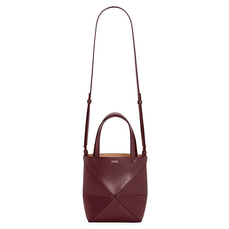 Mini Burgundy Leather Puzzle Tote Bag - VVISN