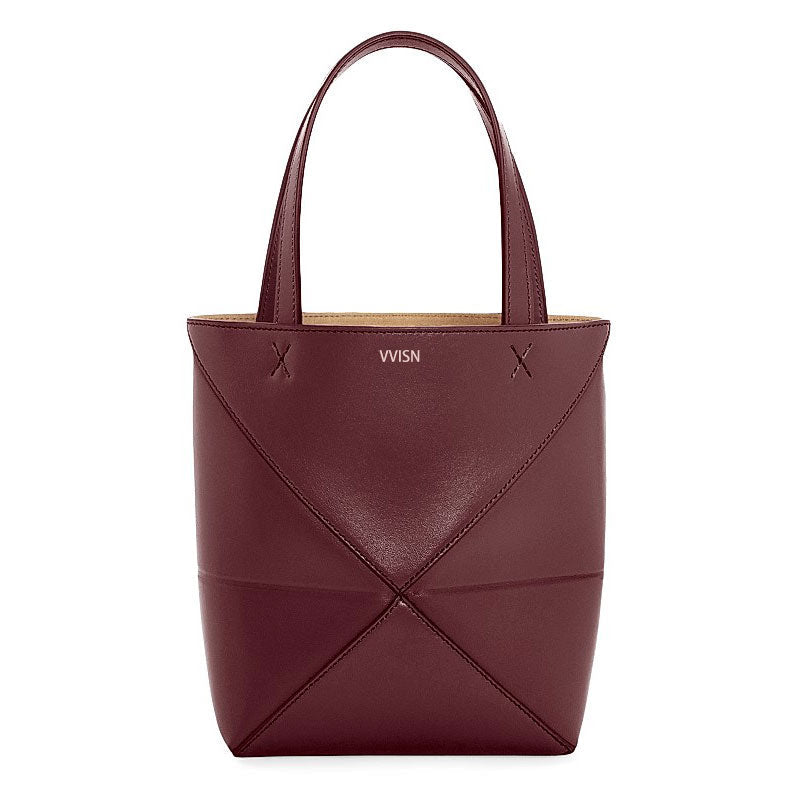 Mini Burgundy Leather Puzzle Tote Bag - VVISN