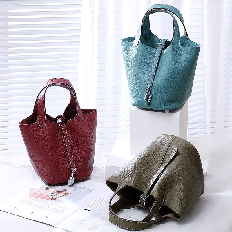 Minimalist Full Grain Leather Bucket Bag - VVISN