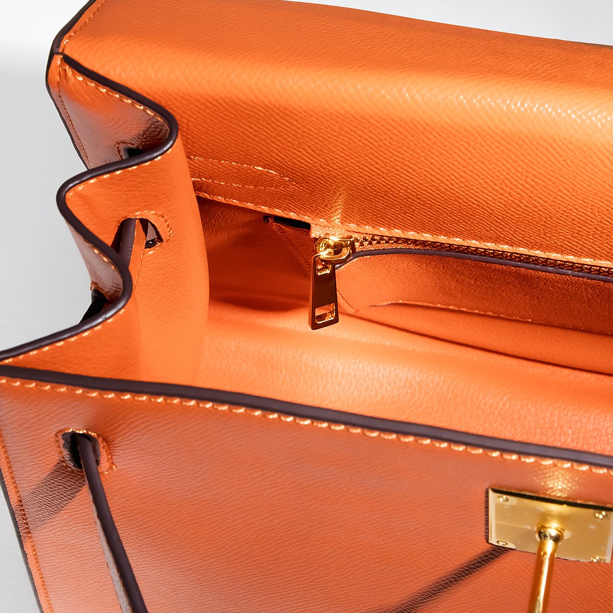 Orange Palm Grain Leather Bamboo Tote - VVISN