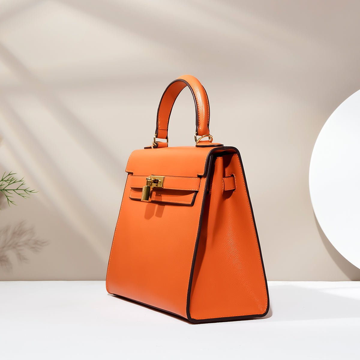 Orange Palm Grain Leather Bamboo Tote - VVISN