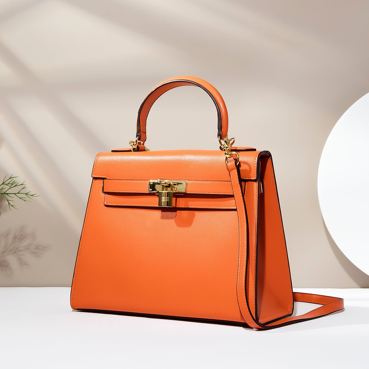 Orange Palm Grain Leather Bamboo Tote - VVISN