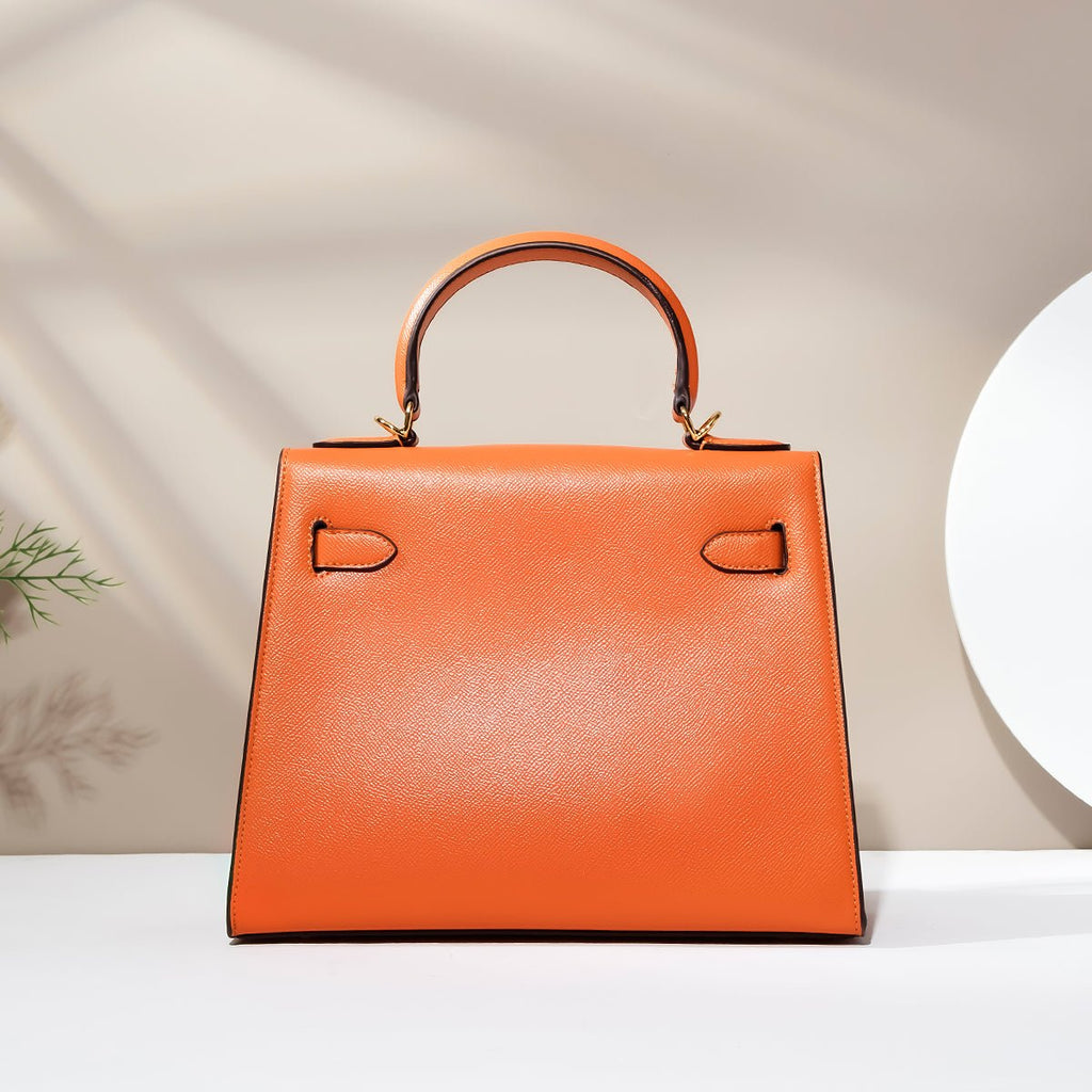 Orange Palm Grain Leather Bamboo Tote - VVISN