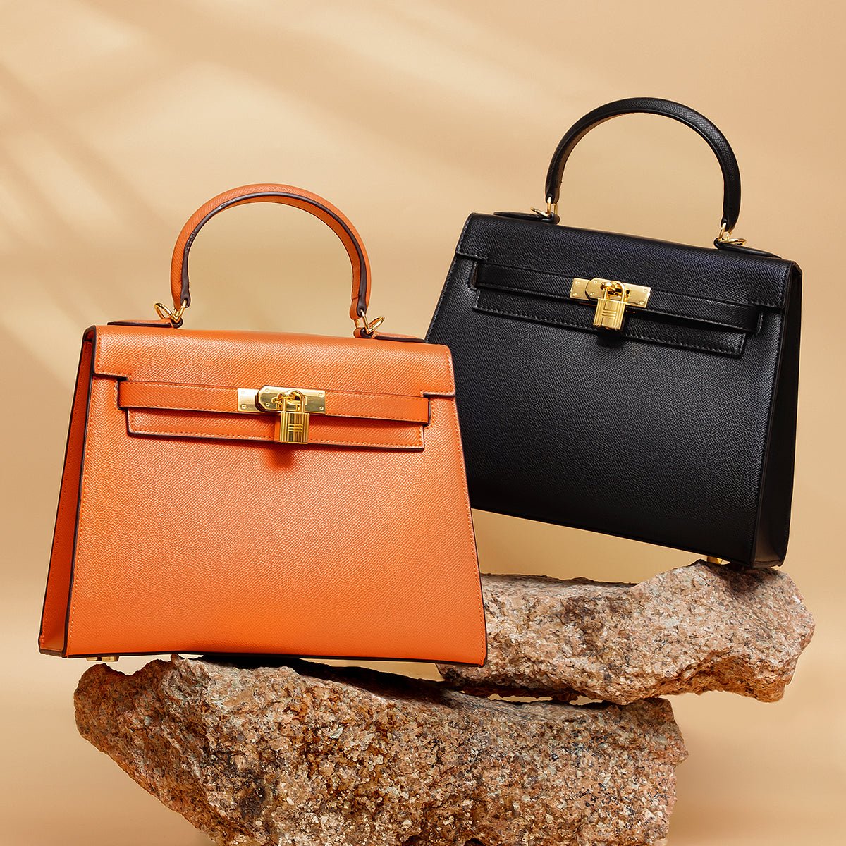 Orange Palm Grain Leather Bamboo Tote - VVISN