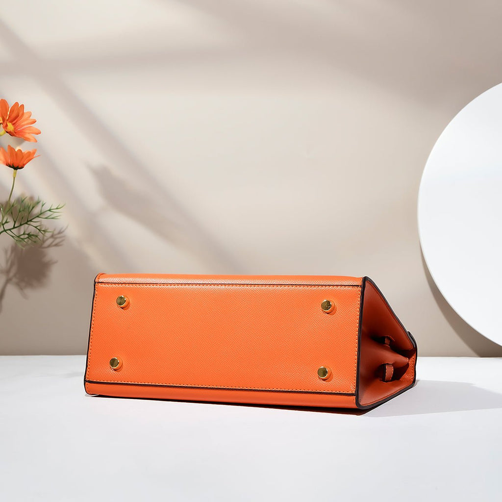 Orange Palm Grain Leather Bamboo Tote - VVISN