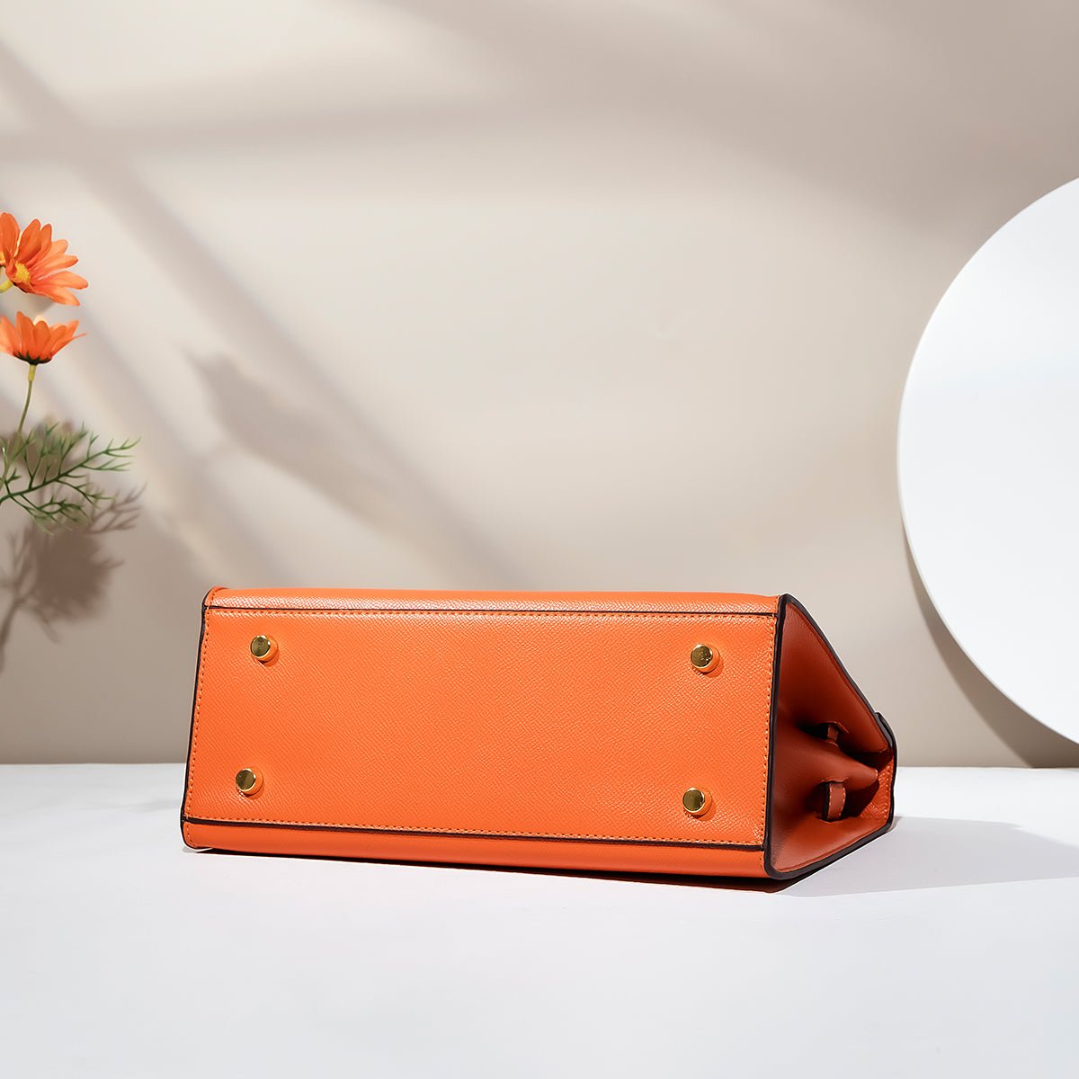 Orange Palm Grain Leather Bamboo Tote - VVISN