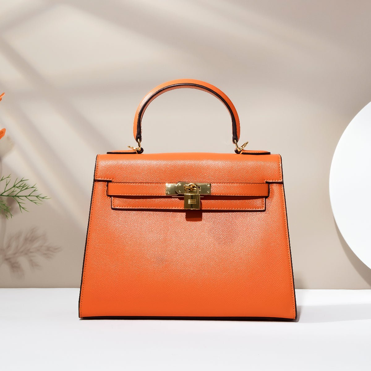 Orange Palm Grain Leather Bamboo Tote - VVISN