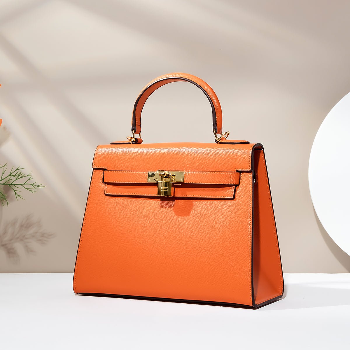 Orange Palm Grain Leather Bamboo Tote - VVISN