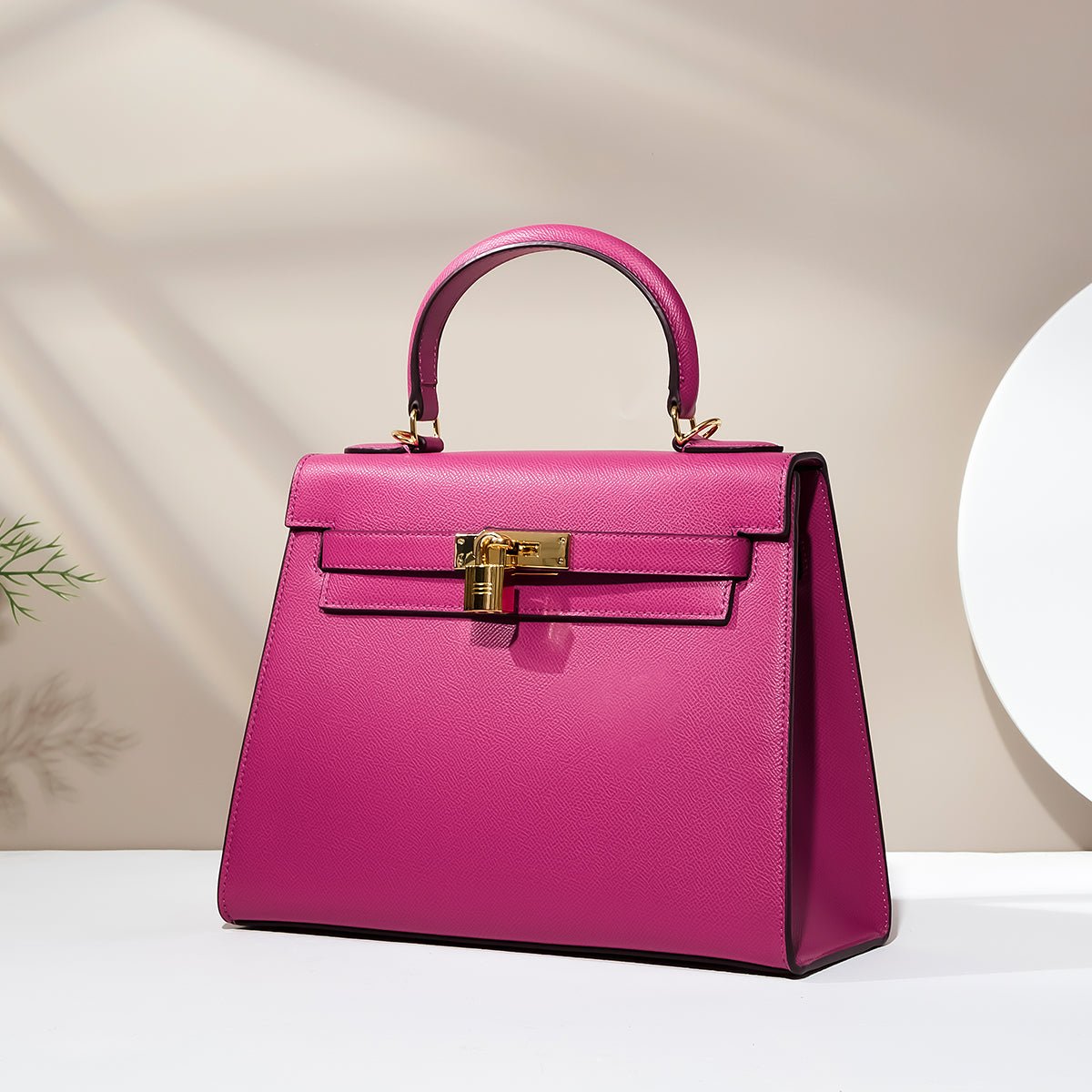 Pink Palm Grain Leather Bamboo Bag - VVISN