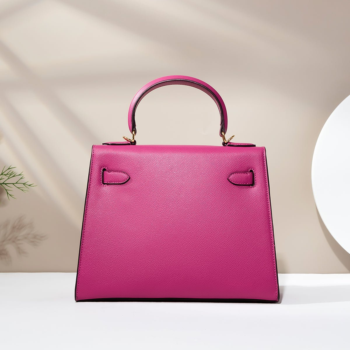 Pink Palm Grain Leather Bamboo Bag - VVISN