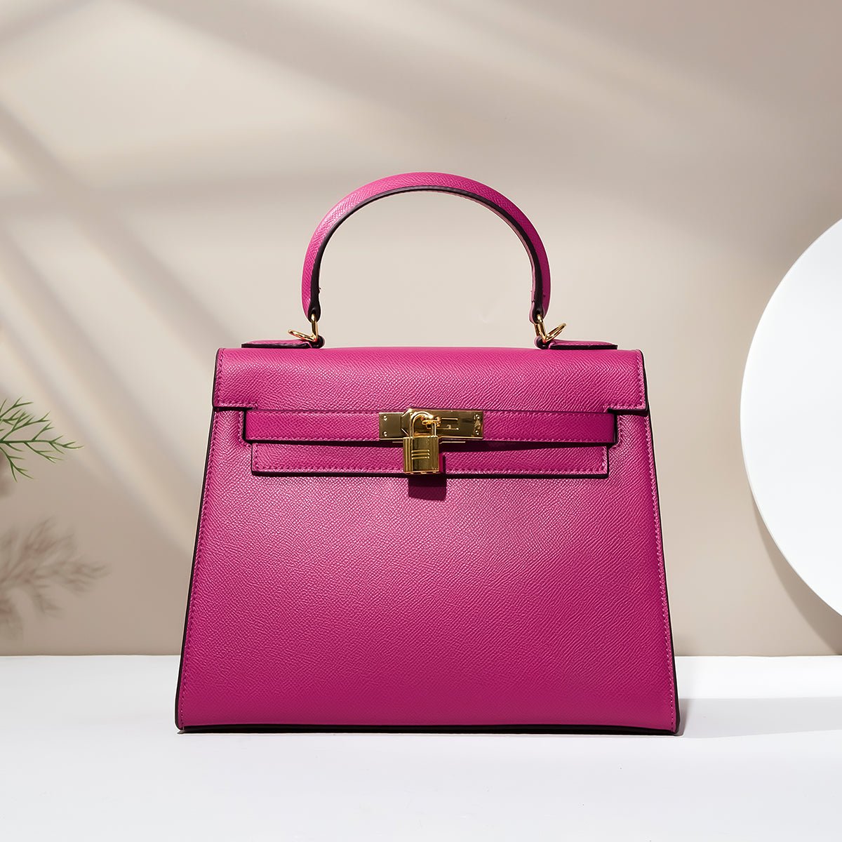 Pink Palm Grain Leather Bamboo Bag - VVISN