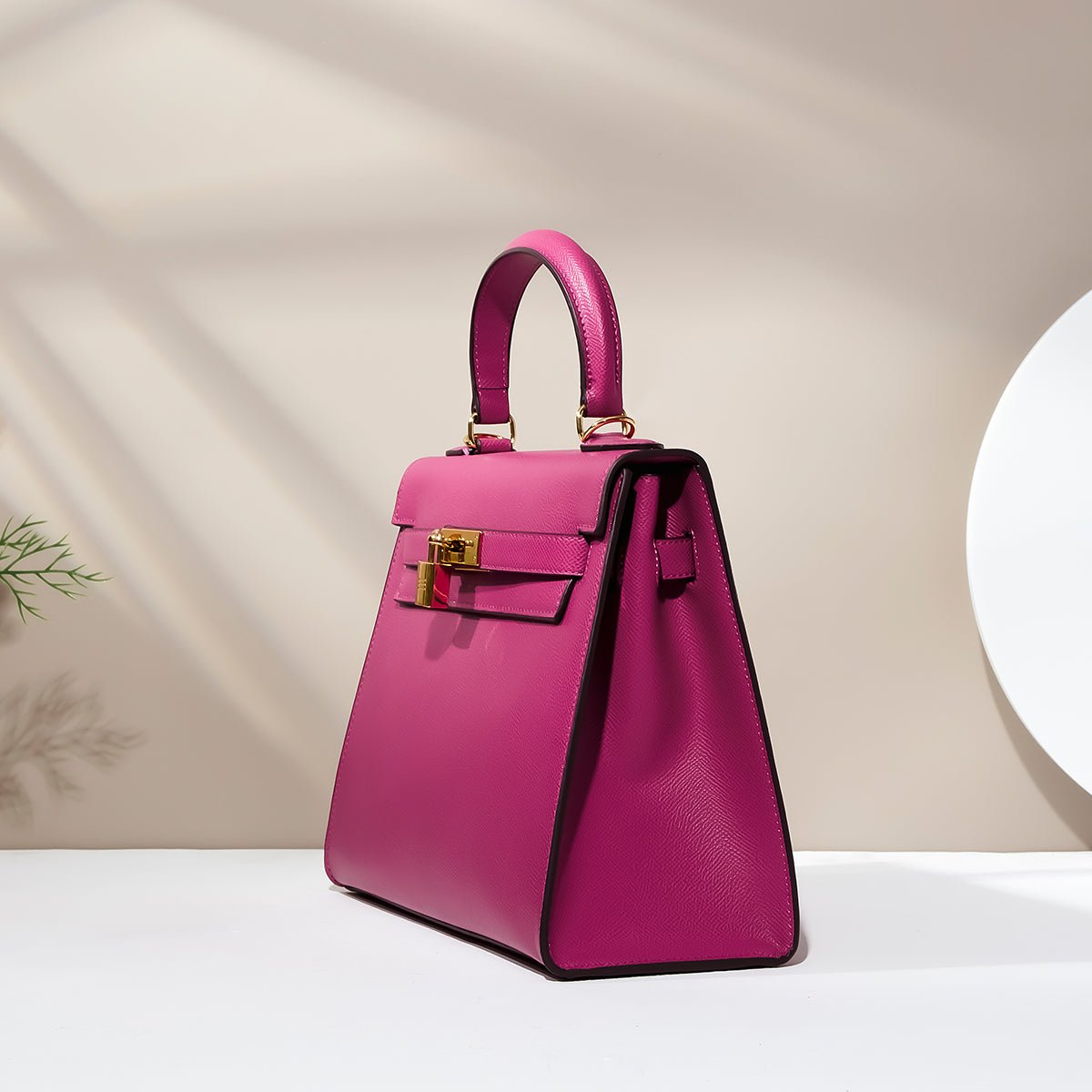 Pink Palm Grain Leather Bamboo Bag - VVISN