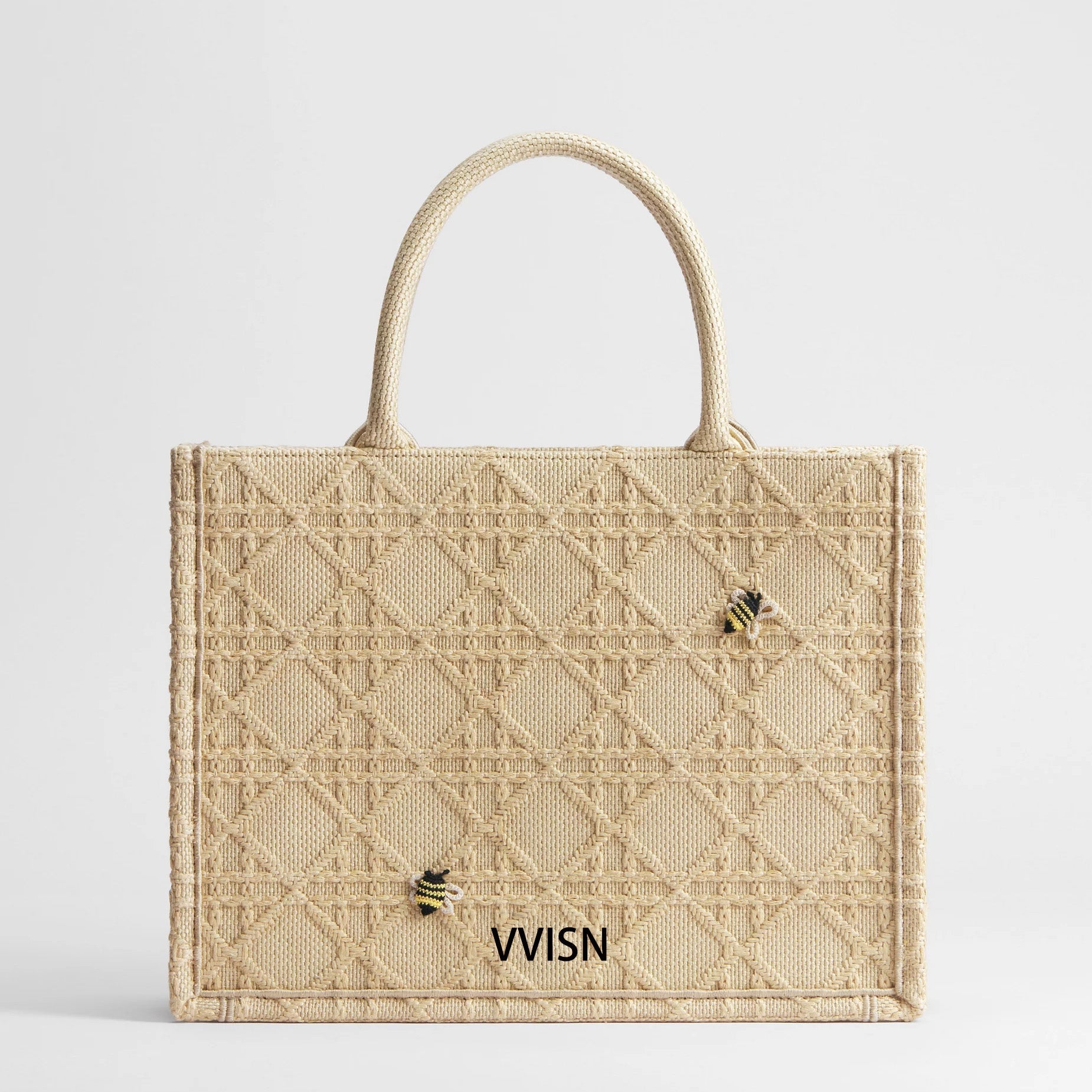 Raffia Effect Cannage Motif Tote Bag - VVISN