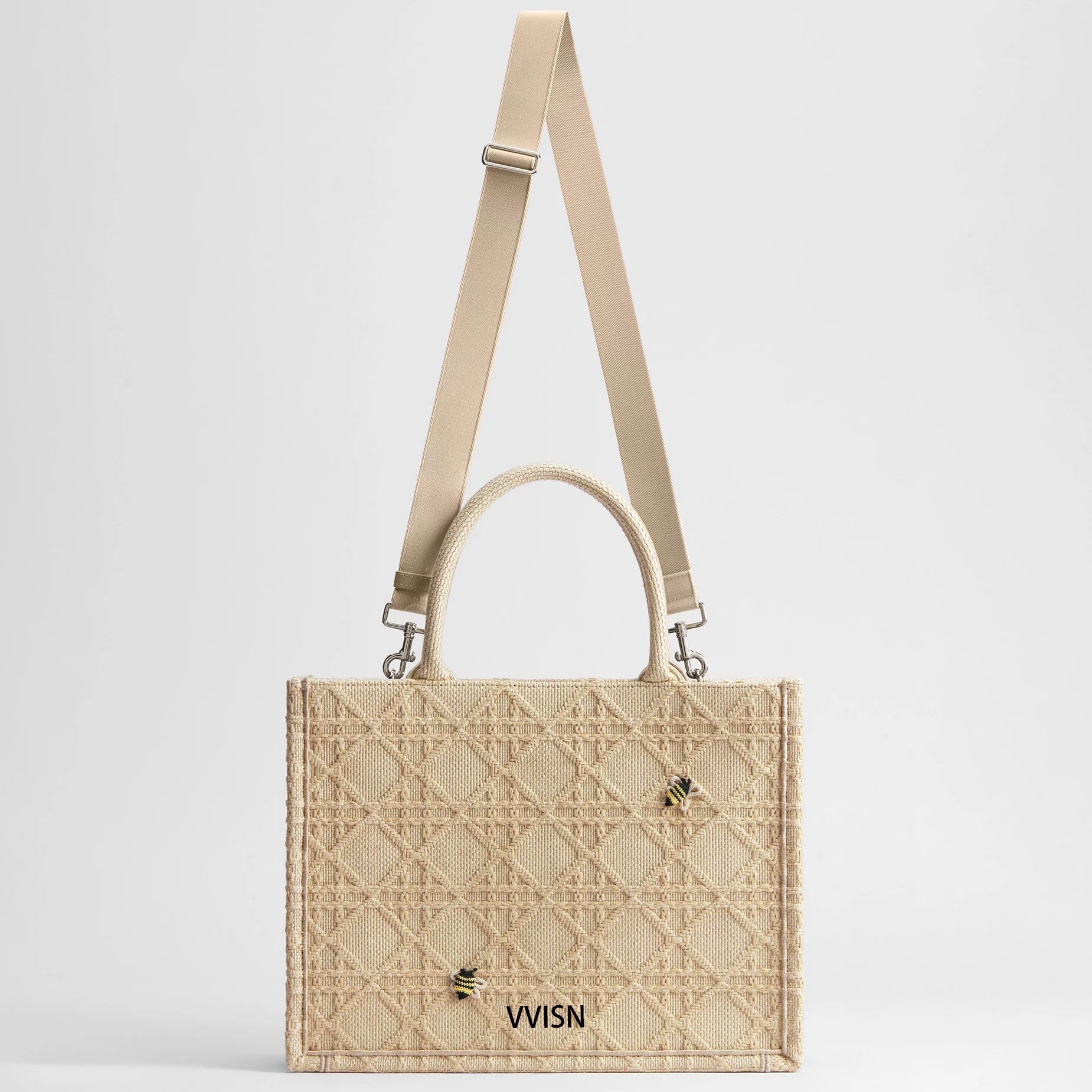 Raffia Effect Cannage Motif Tote Bag - VVISN