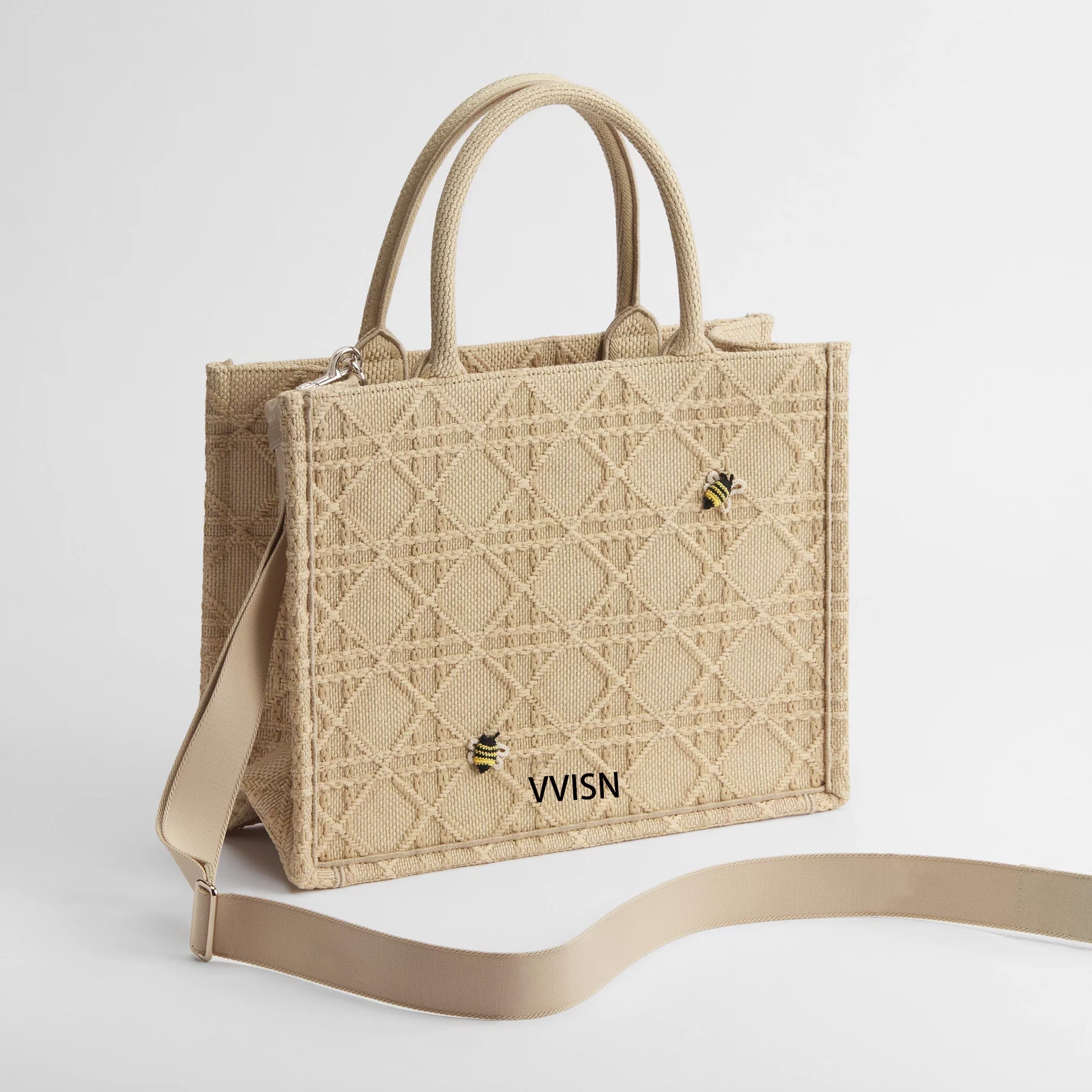 Raffia Effect Cannage Motif Tote Bag - VVISN