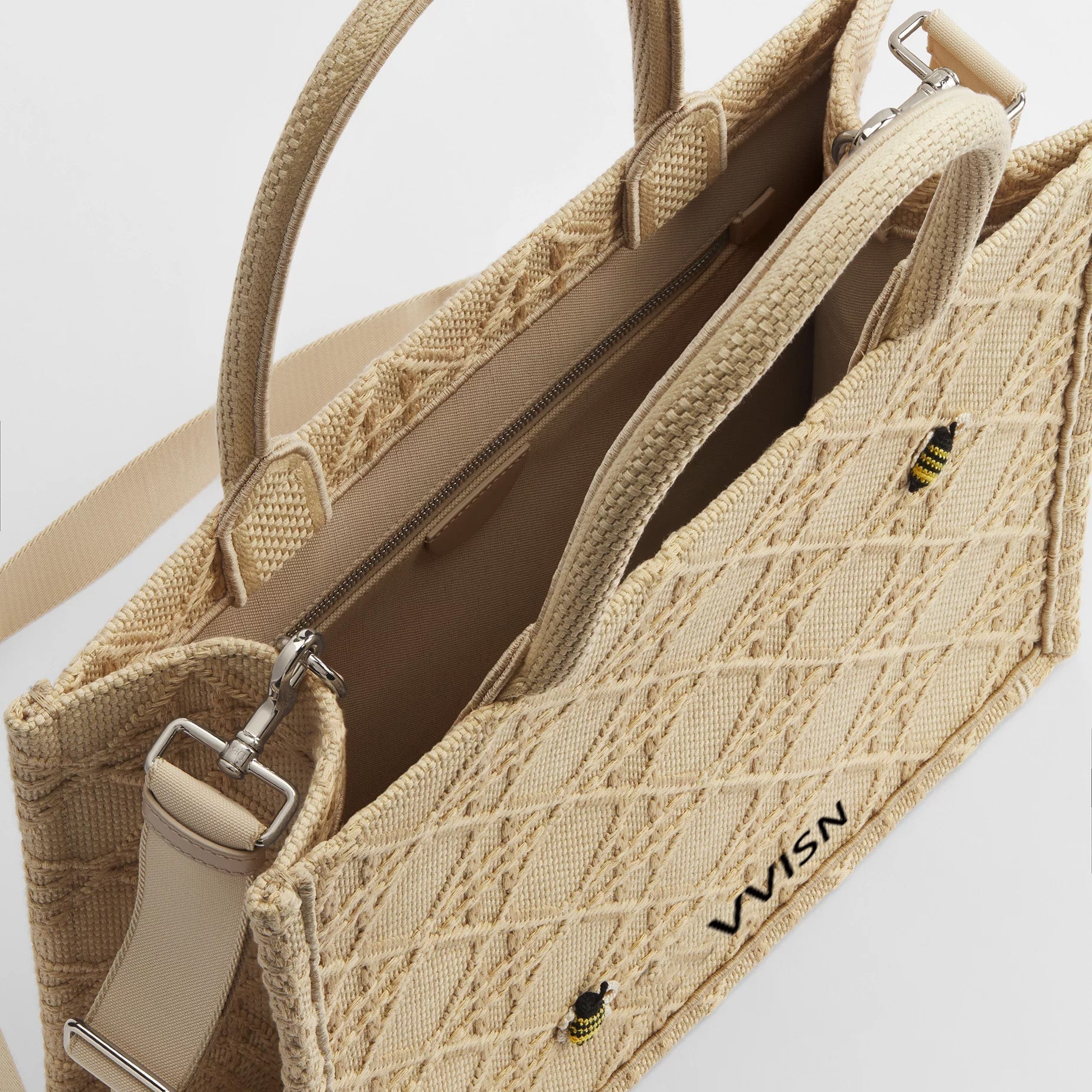 Raffia Effect Cannage Motif Tote Bag - VVISN