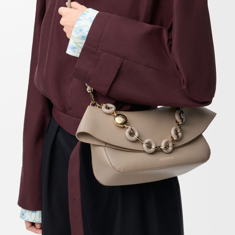 Sand Smooth Calfskin Ola Shoulder Bag - VVISN