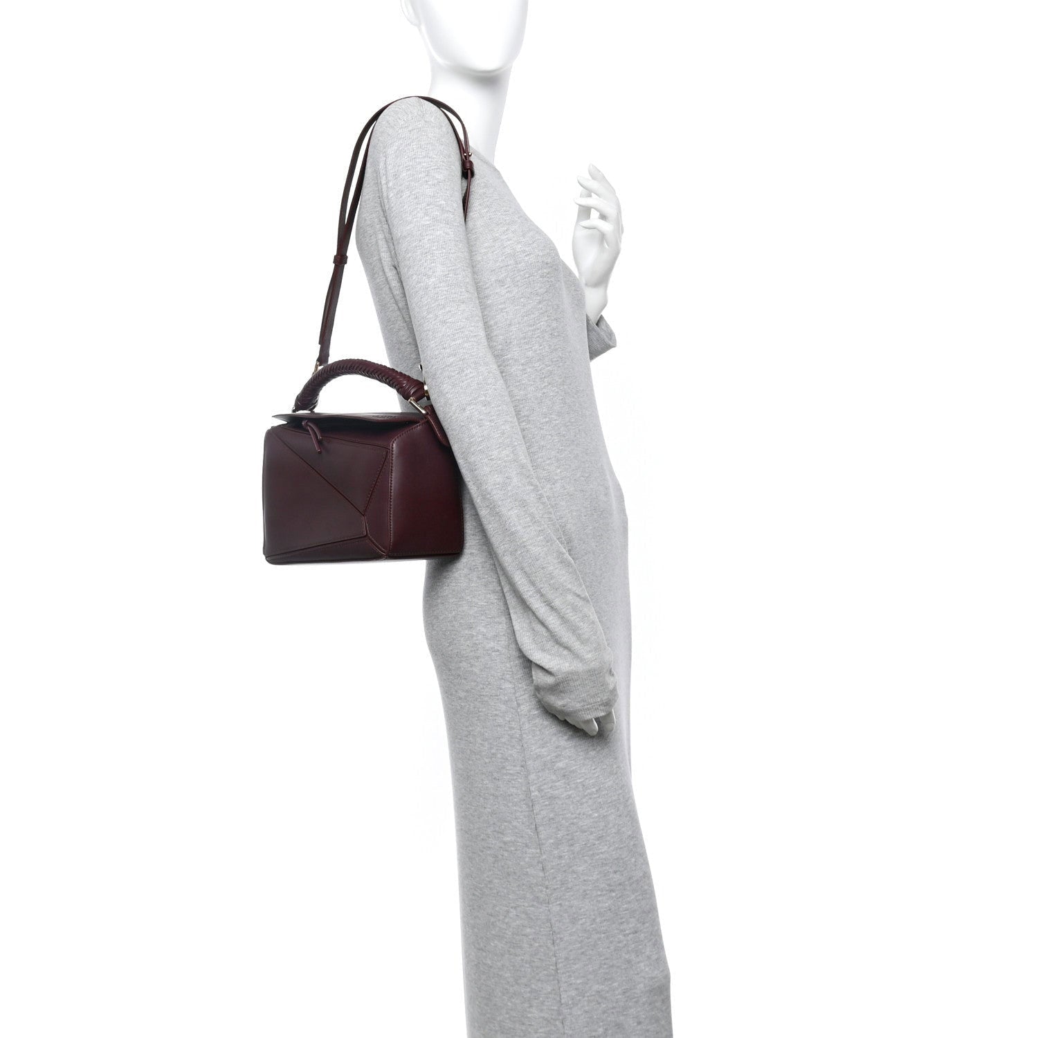 Small Puzzle Bag in Dark Burgundy Smooth Calf with Woven Nappa Handle - VVISN