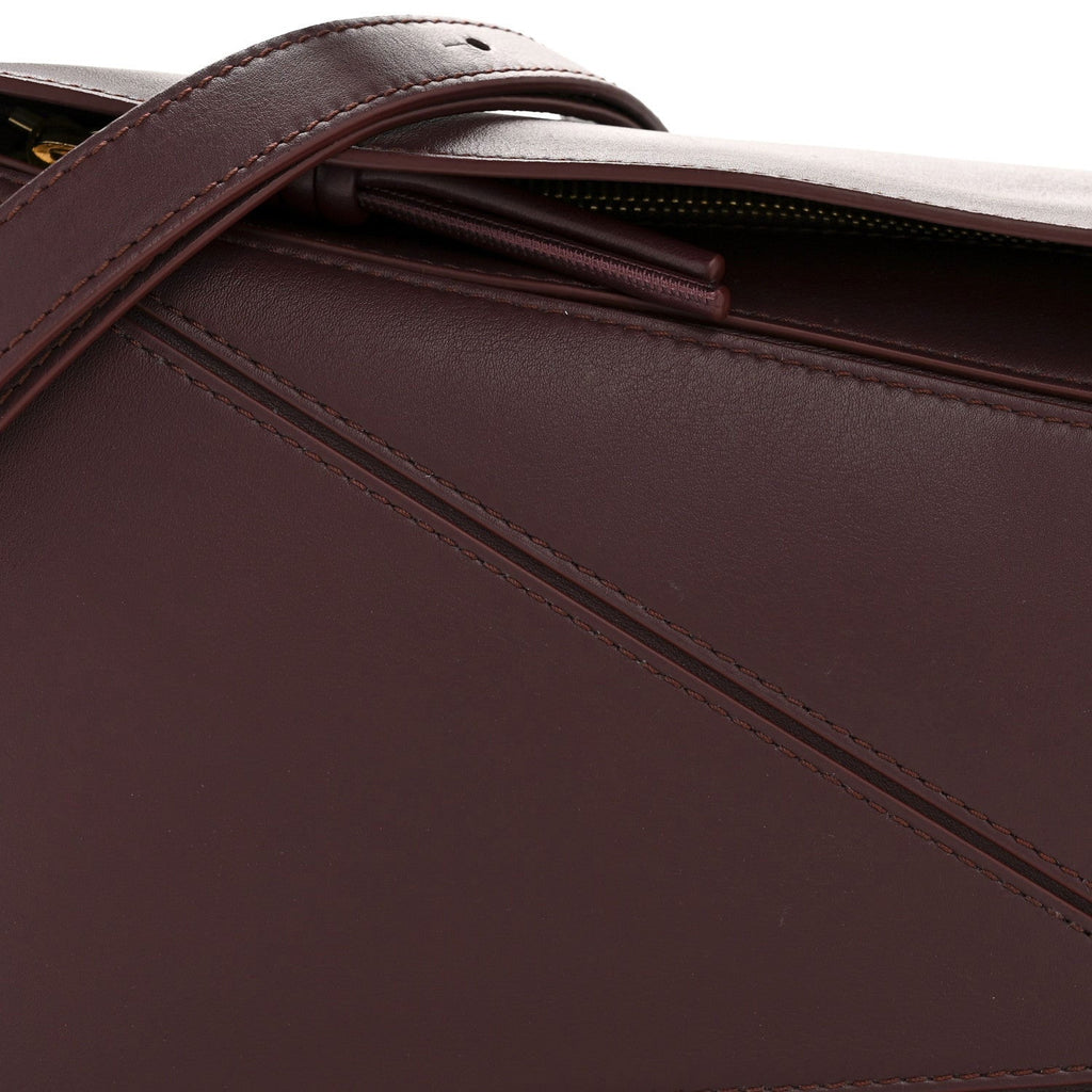 Small Puzzle Bag in Dark Burgundy Smooth Calf with Woven Nappa Handle - VVISN