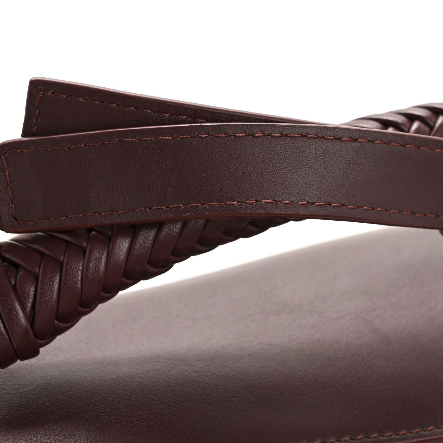 Small Puzzle Bag in Dark Burgundy Smooth Calf with Woven Nappa Handle - VVISN