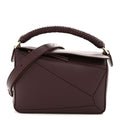 Small Puzzle Bag in Dark Burgundy Smooth Calf with Woven Nappa Handle - VVISN