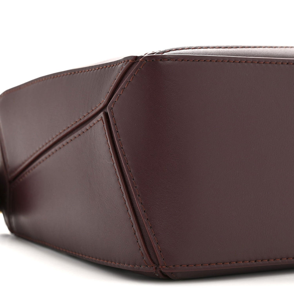 Small Puzzle Bag in Dark Burgundy Smooth Calf with Woven Nappa Handle - VVISN