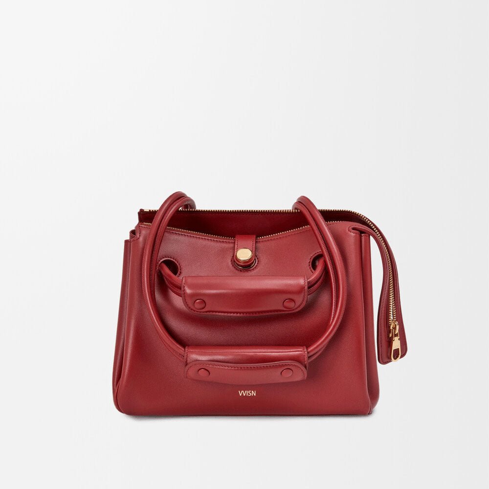 Small Supple Calfskin Trapeze Bag Burnt Red - VVISN