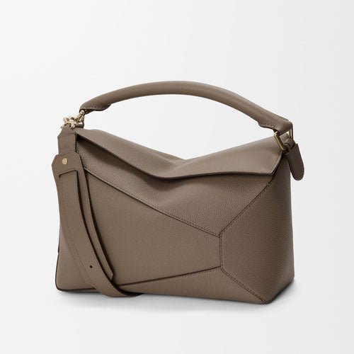 Small Taupe Grained Leather Puzzle Edge - VVISN