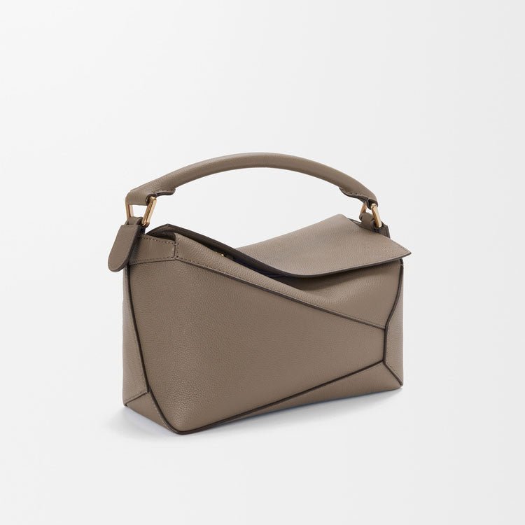 Small Taupe Grained Leather Puzzle Edge - VVISN