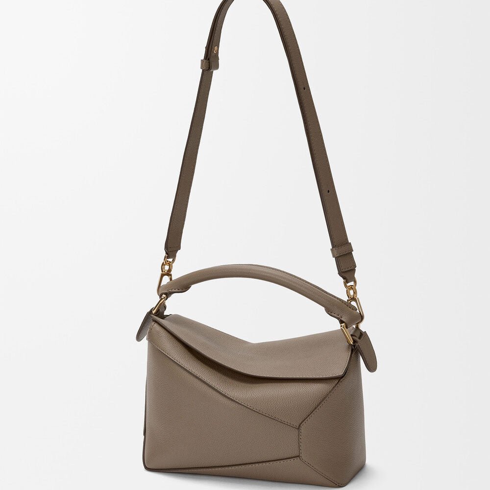 Small Taupe Grained Leather Puzzle Edge - VVISN