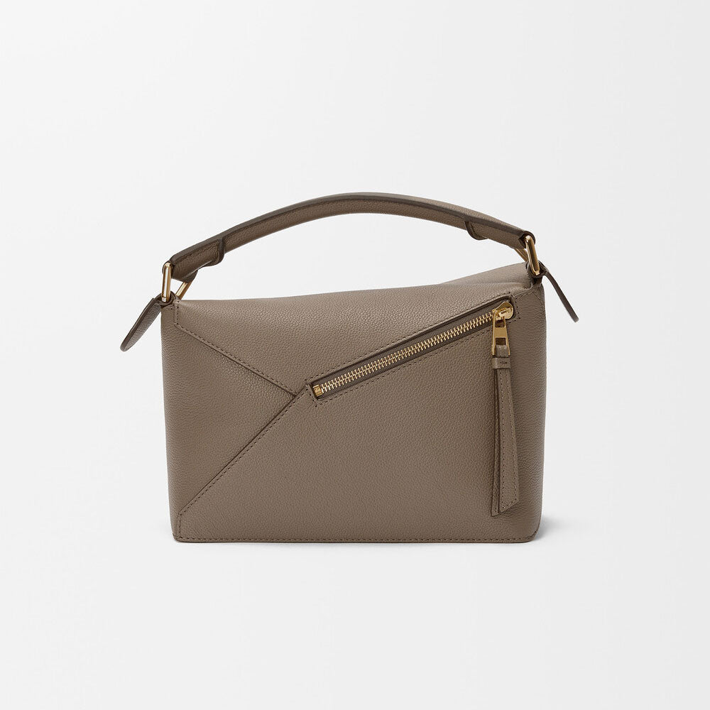Small Taupe Grained Leather Puzzle Edge - VVISN