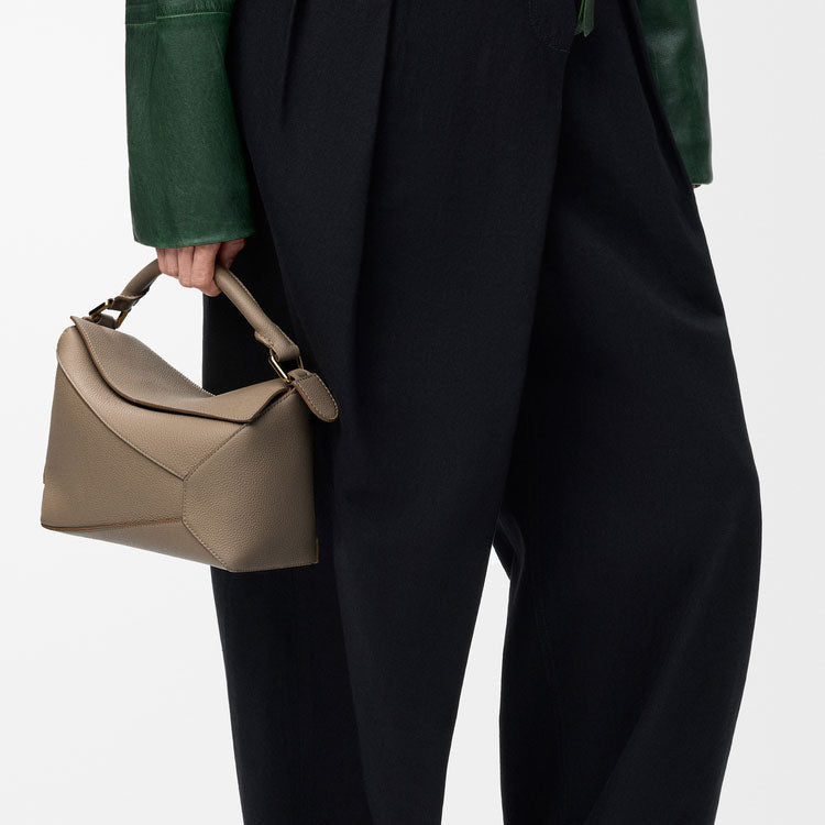 Small Taupe Grained Leather Puzzle Edge - VVISN