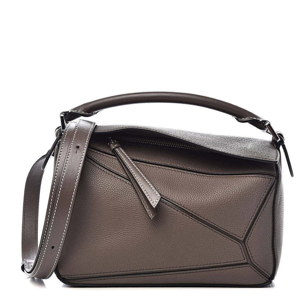 Small Taupe Woven Handle Puzzle Bag - VVISN