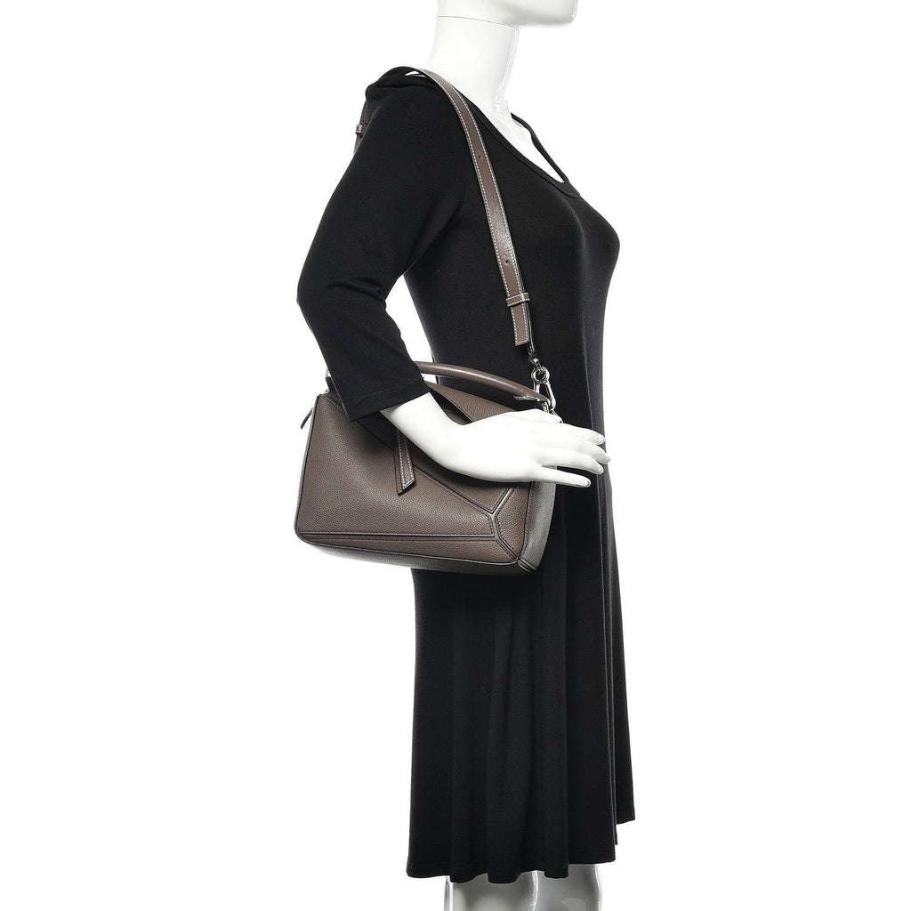 Small Taupe Woven Handle Puzzle Bag - VVISN