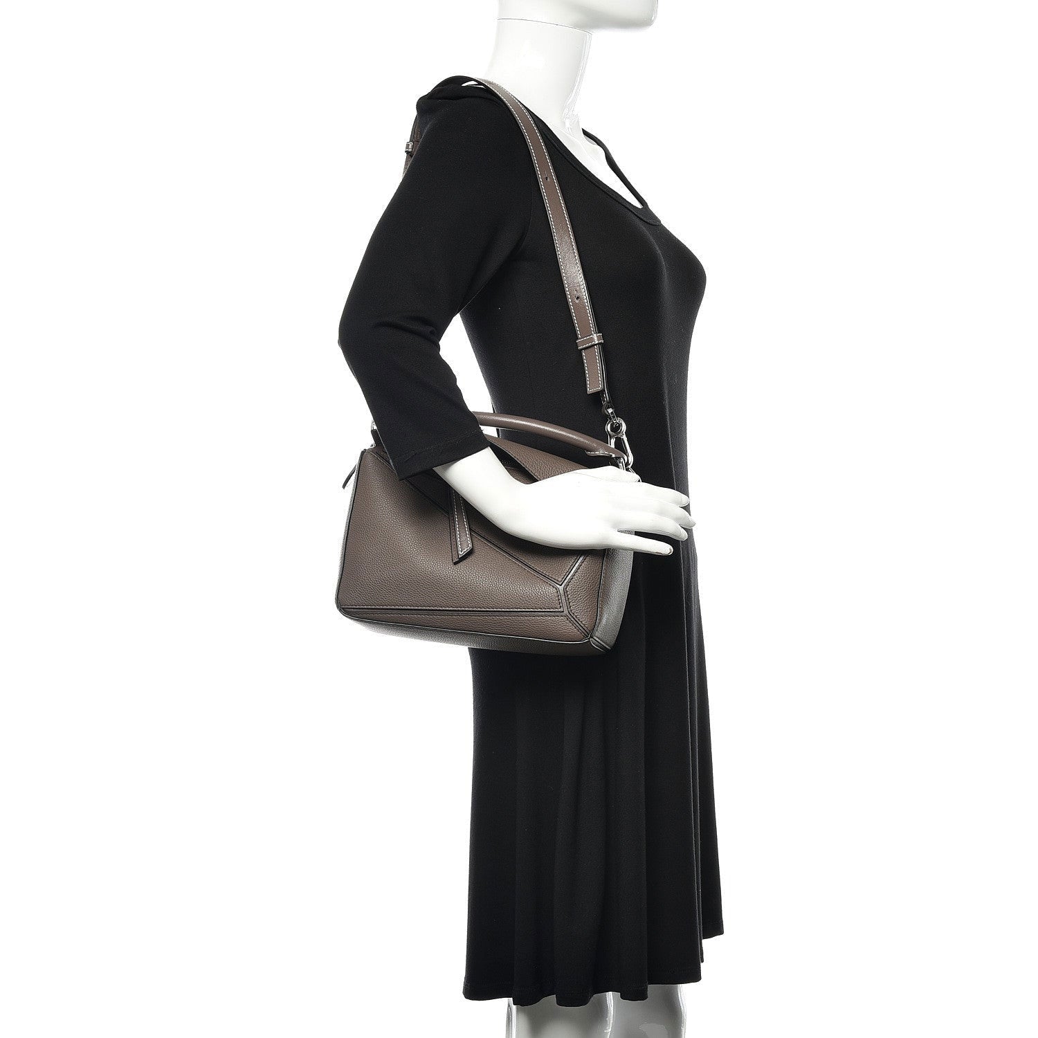 Small Taupe Woven Handle Puzzle Bag - VVISN