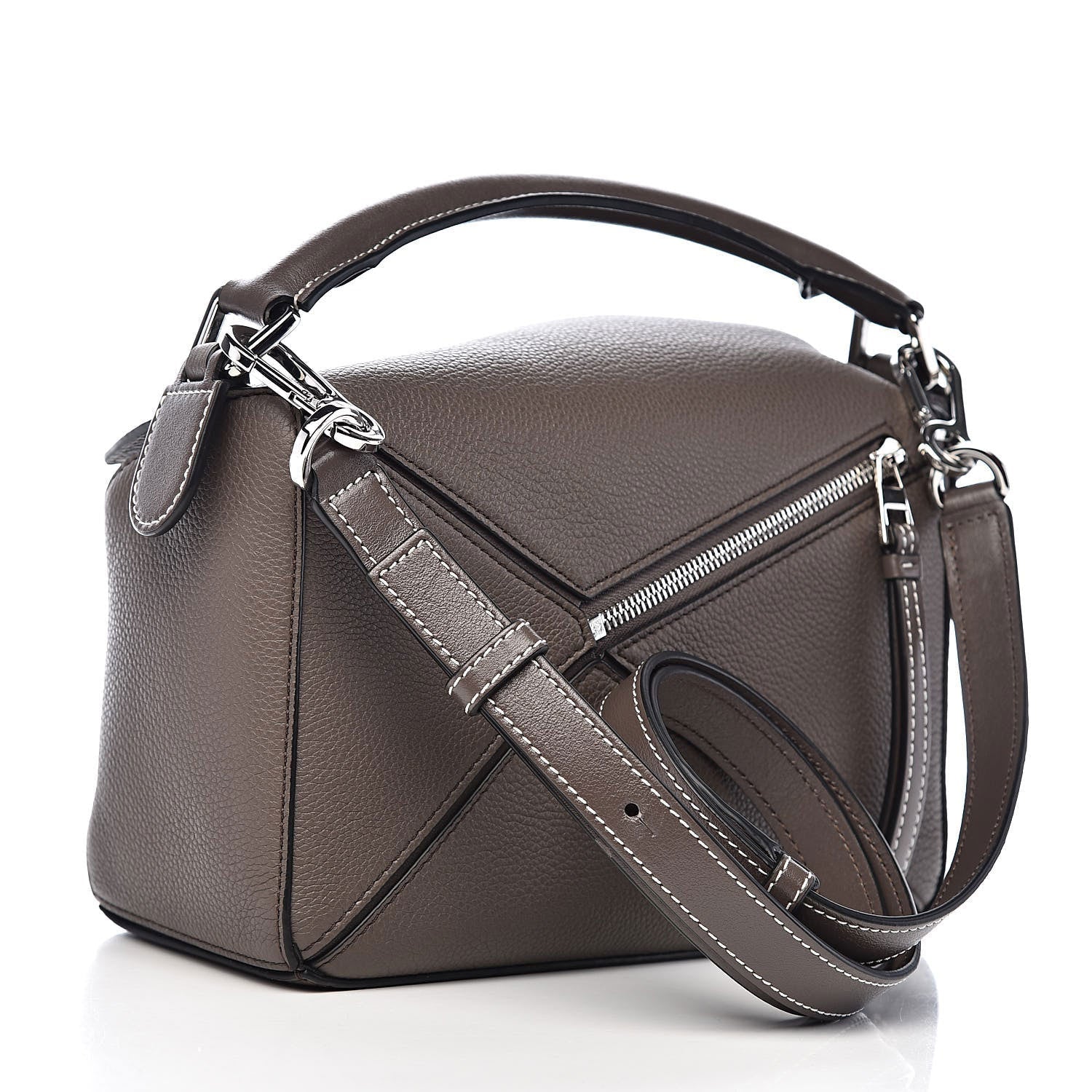 Small Taupe Woven Handle Puzzle Bag - VVISN