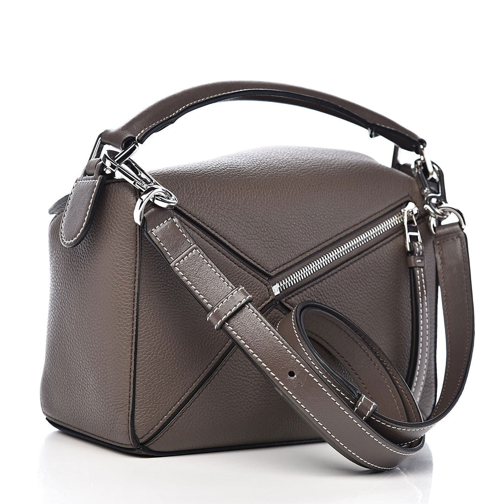 Small Taupe Woven Handle Puzzle Bag - VVISN