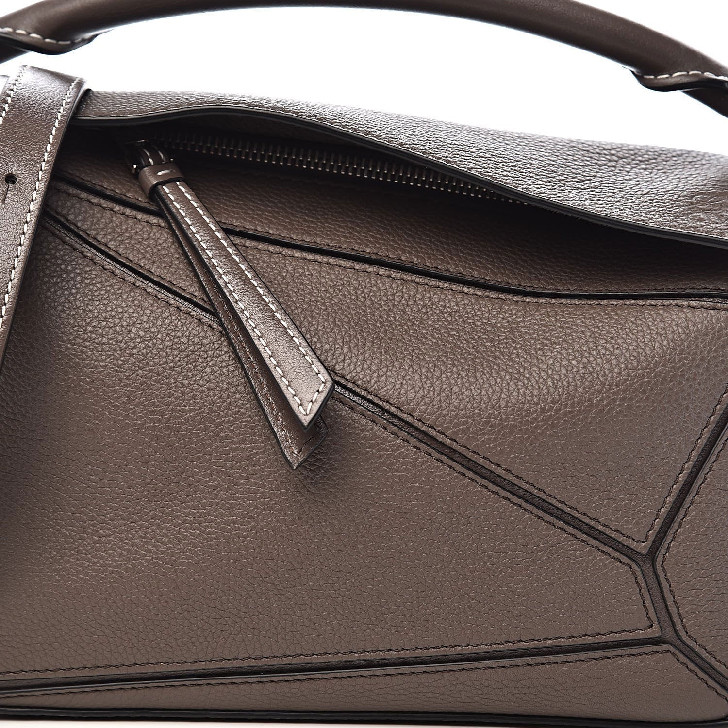 Small Taupe Woven Handle Puzzle Bag - VVISN