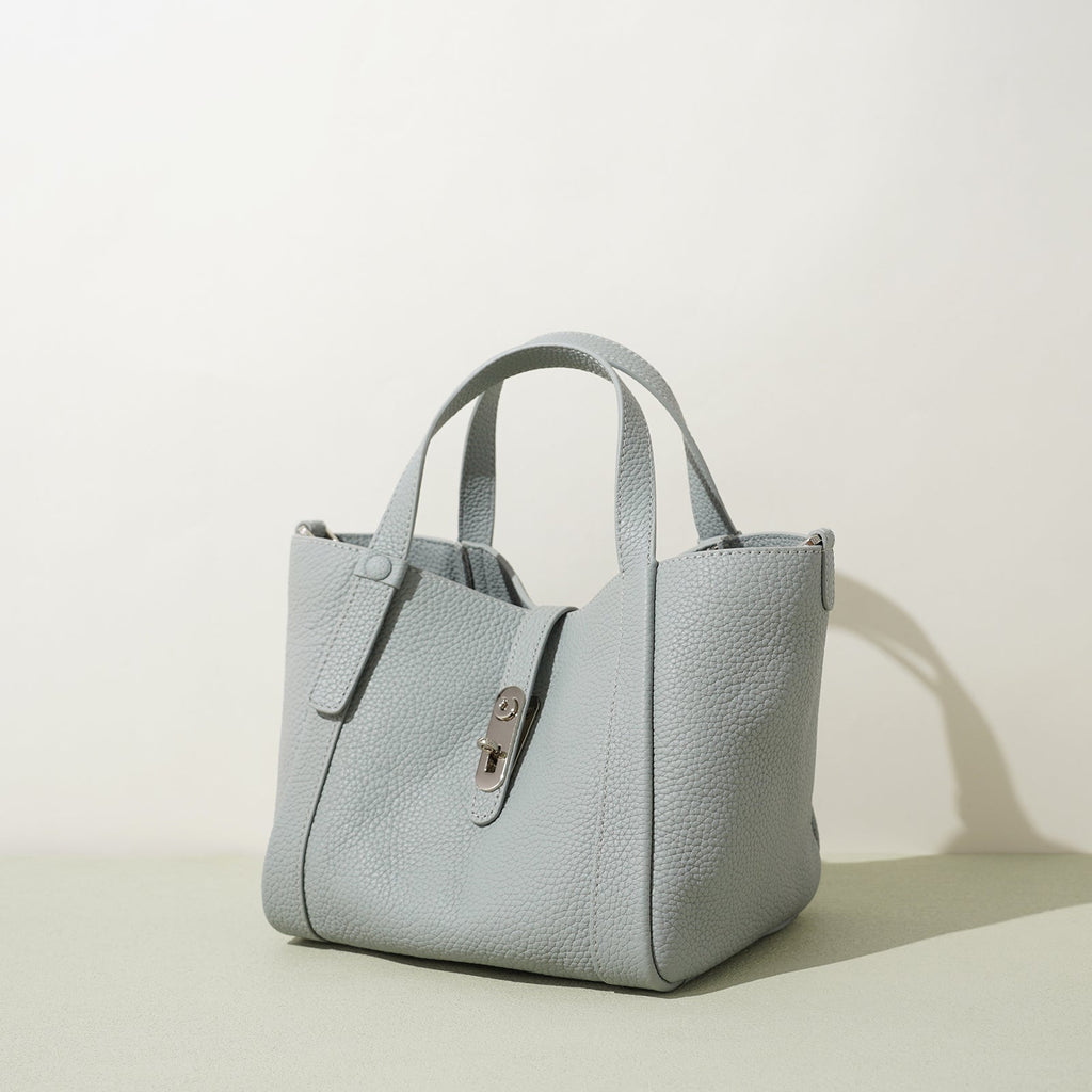 Structured Leather Drawstring Bucket Bag - VVISN