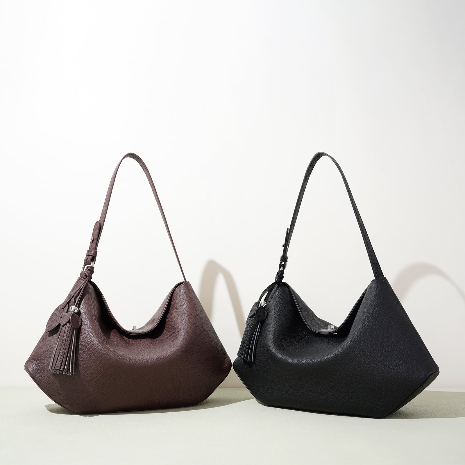 Structured Leather Trapezoid Crossbody Bag - VVISN